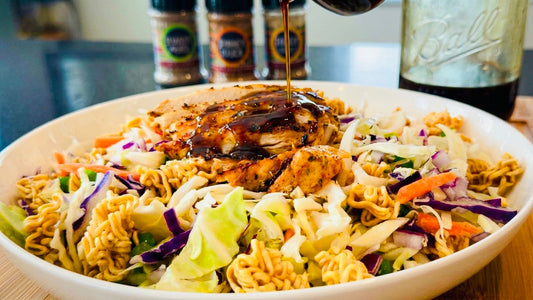 Easy 15 Minute Meal  Cabbage Salad with Chicken, Crispy Ramen & Homemade Dressing!